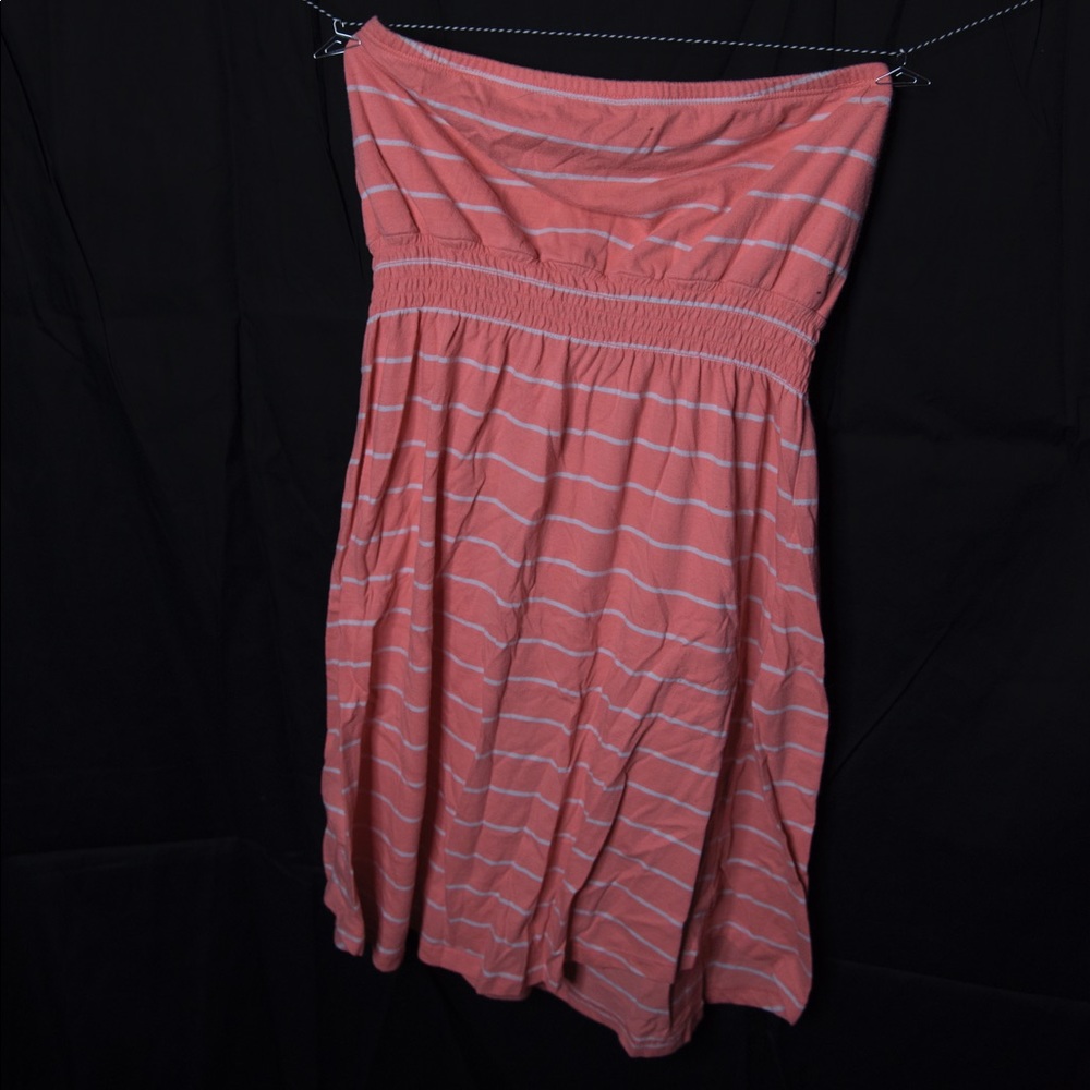 Orange Striped Strapless Dress